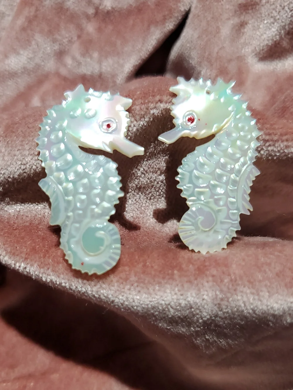 Vintage Iridescent Seahorse Earrings  Pearl Opal MOP Sheen Ocean Screw Backs MAR